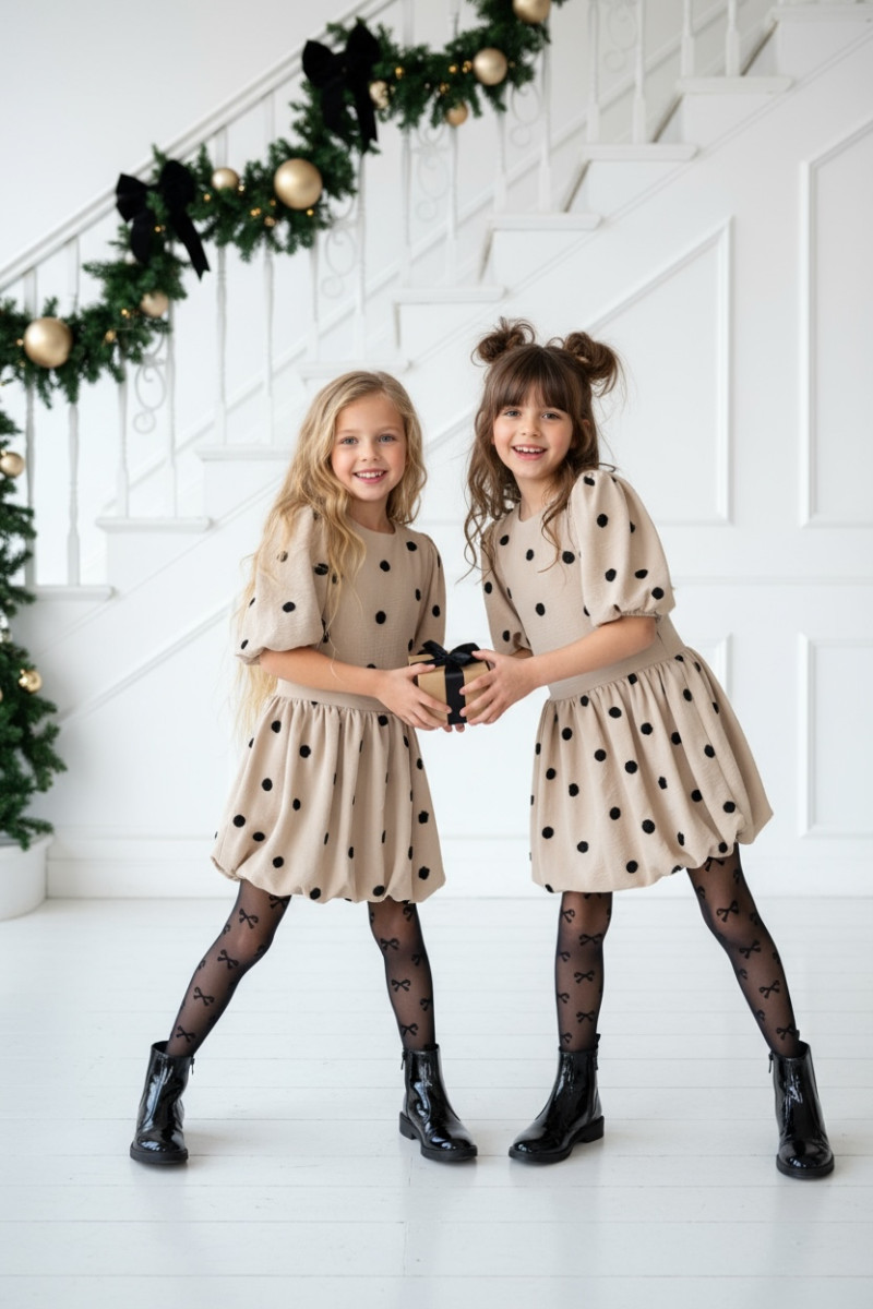 Sukienka dla dziewczynki Groszki Beżowa