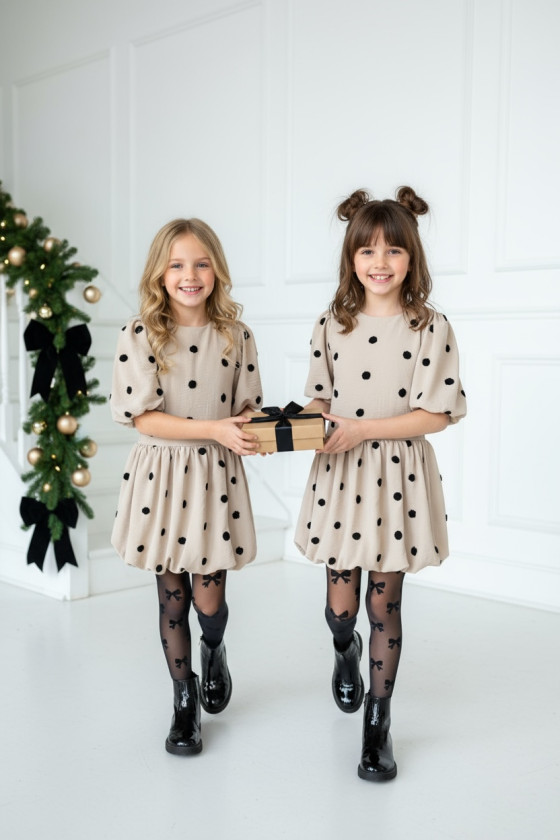 Sukienka dla dziewczynki Groszki Beżowa