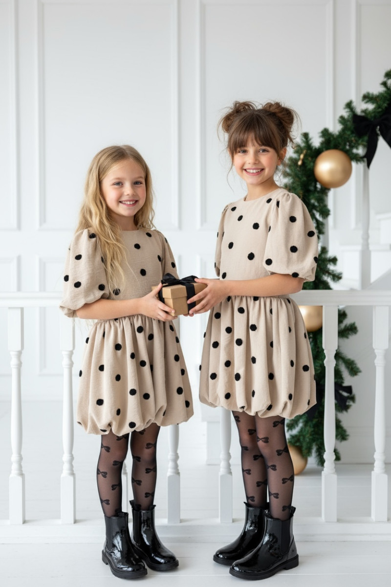 Sukienka dla dziewczynki Groszki Beżowa