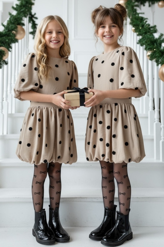 Sukienka dla dziewczynki Groszki Beżowa