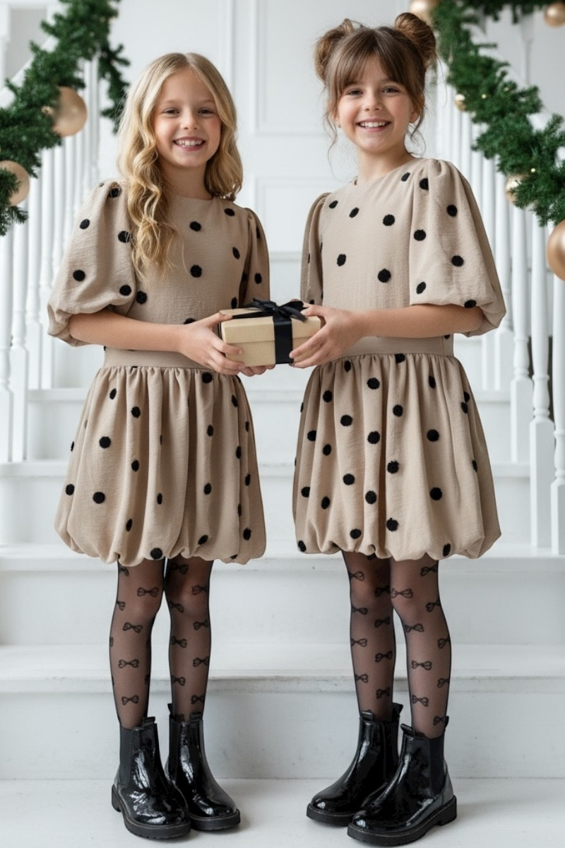 Sukienka dla dziewczynki Groszki Beżowa