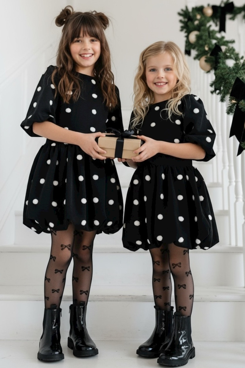 Sukienka dla dziewczynki Groszki Czarna