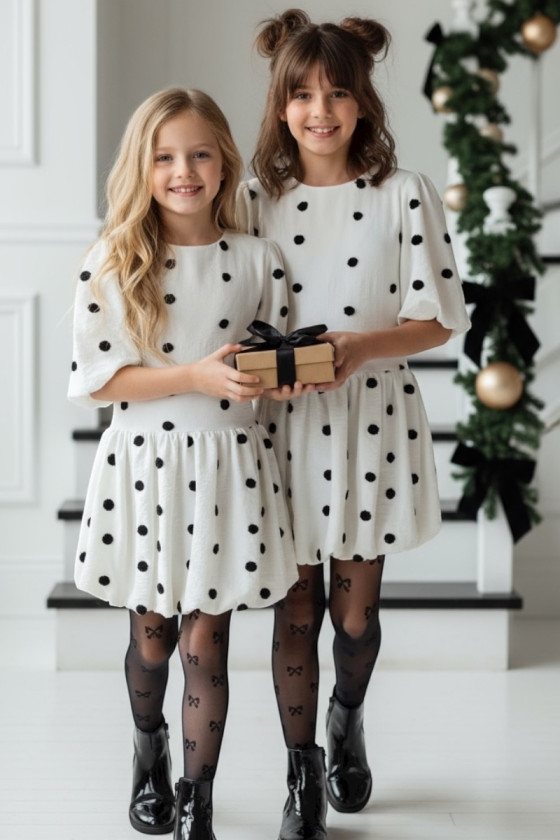 Sukienka dla dziewczynki Groszki Śmietanka Biała