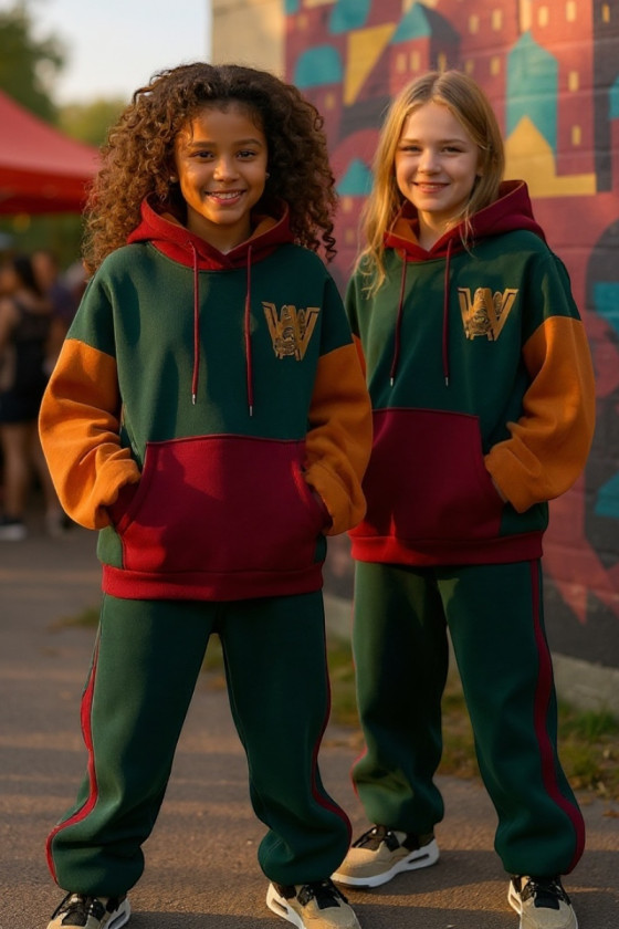 Komplet dziewczęcy ocieplany bluza i spodnie "W"