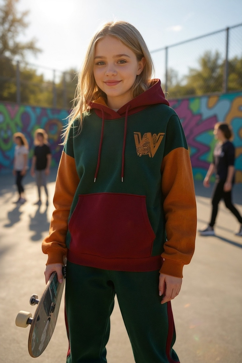 Komplet dziewczęcy ocieplany bluza i spodnie "W"