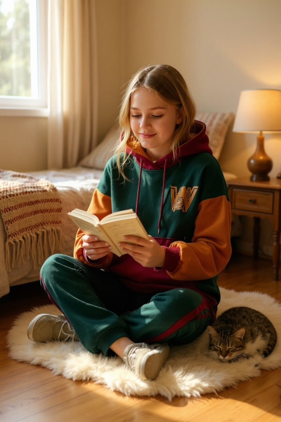 Komplet dziewczęcy ocieplany bluza i spodnie "W"