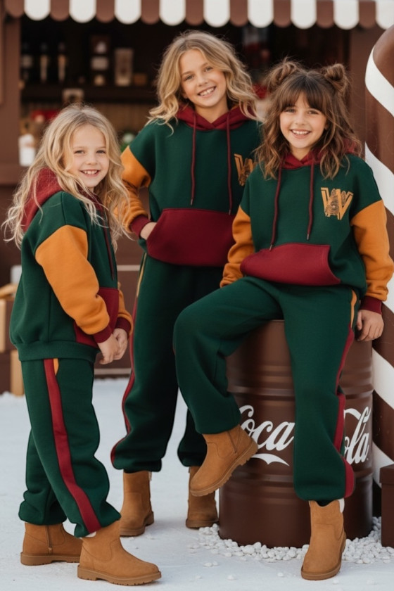 Komplet dziewczęcy ocieplany bluza i spodnie "W"