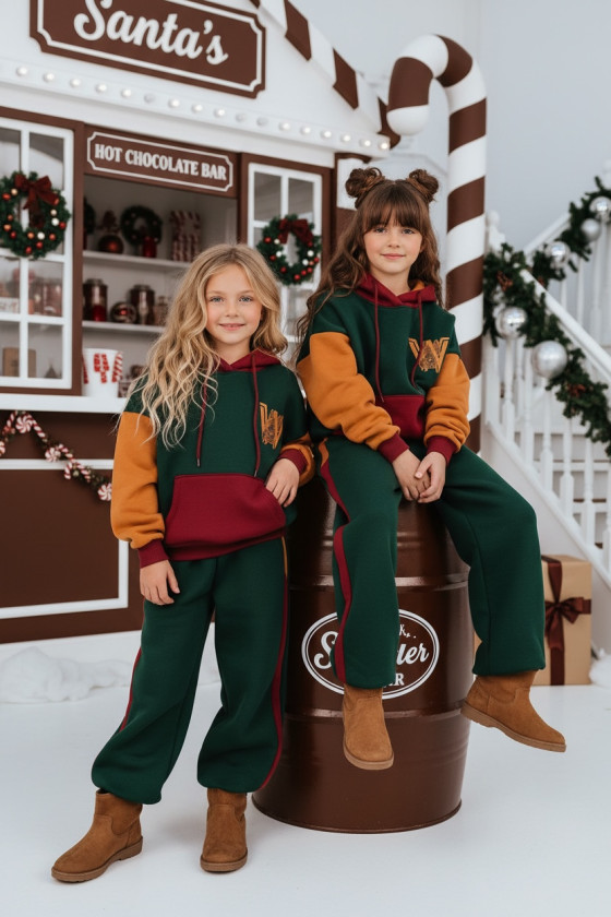 Komplet dziewczęcy ocieplany bluza i spodnie "W"