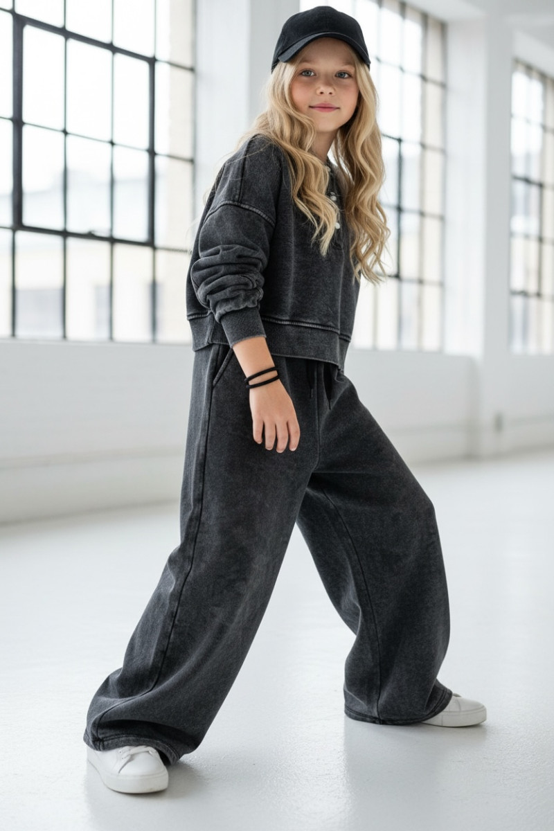 dres sportowy dla dziewczynki dres casualowy komplet spodnie szerokie nogawki komplet bawełniany nastolatki sówka sklep moda tee