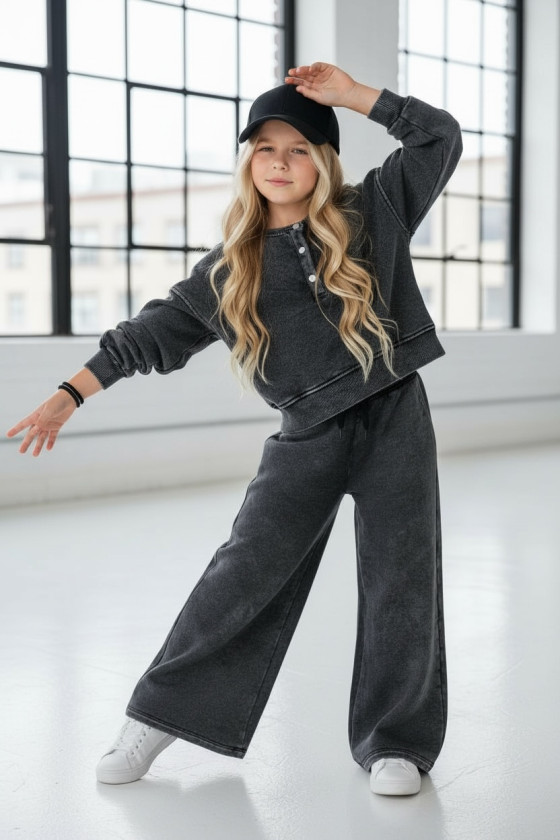 dres sportowy dla dziewczynki dres casualowy komplet spodnie szerokie nogawki komplet bawełniany nastolatki sówka sklep moda tee