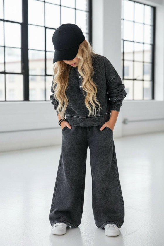 dres sportowy dla dziewczynki dres casualowy komplet spodnie szerokie nogawki komplet bawełniany nastolatki sówka sklep moda tee