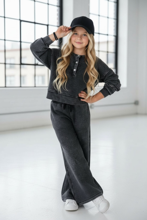 dres sportowy dla dziewczynki dres casualowy komplet spodnie szerokie nogawki komplet bawełniany nastolatki sówka sklep moda tee