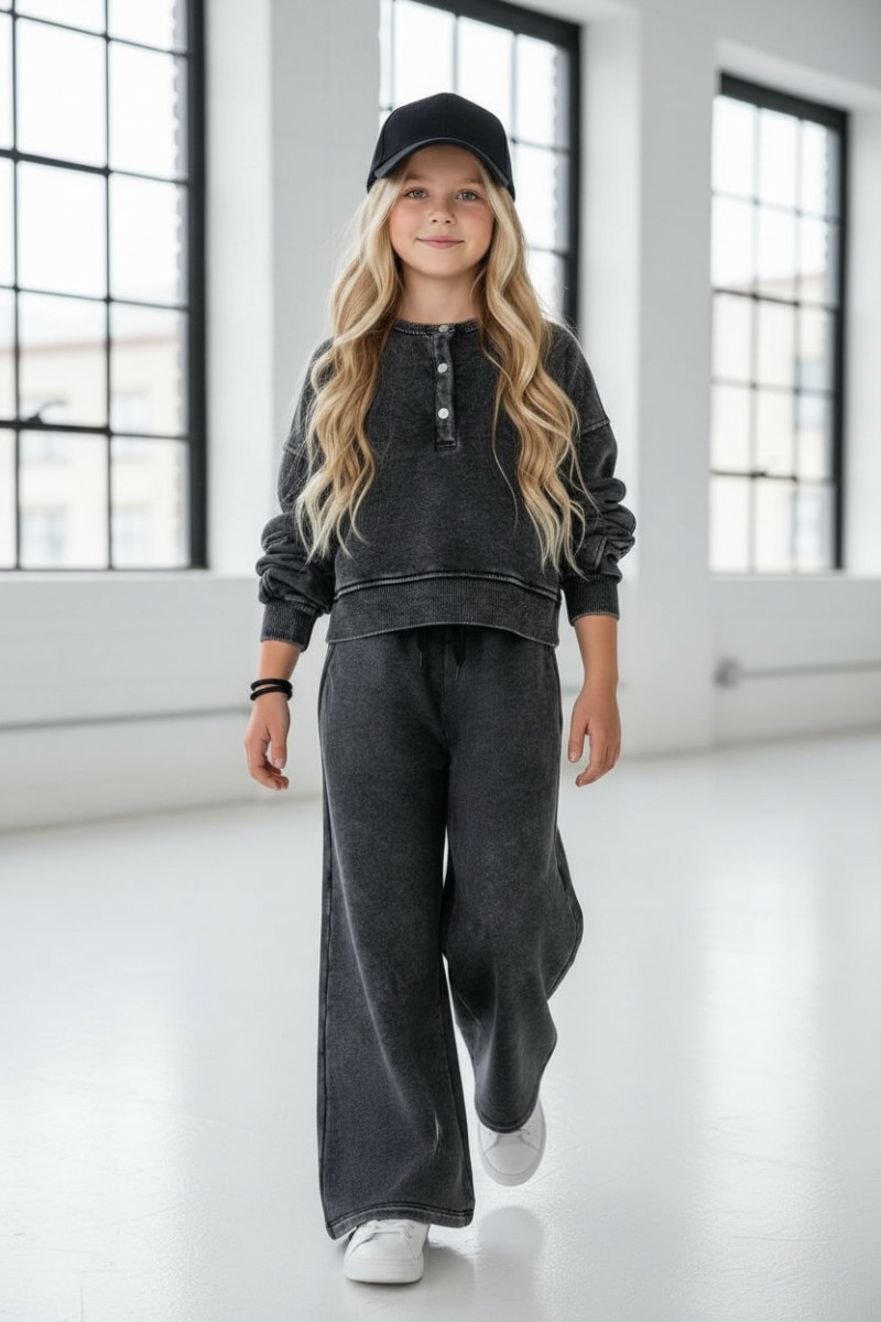 dres sportowy dla dziewczynki dres casualowy komplet spodnie szerokie nogawki komplet bawełniany nastolatki sówka sklep moda tee