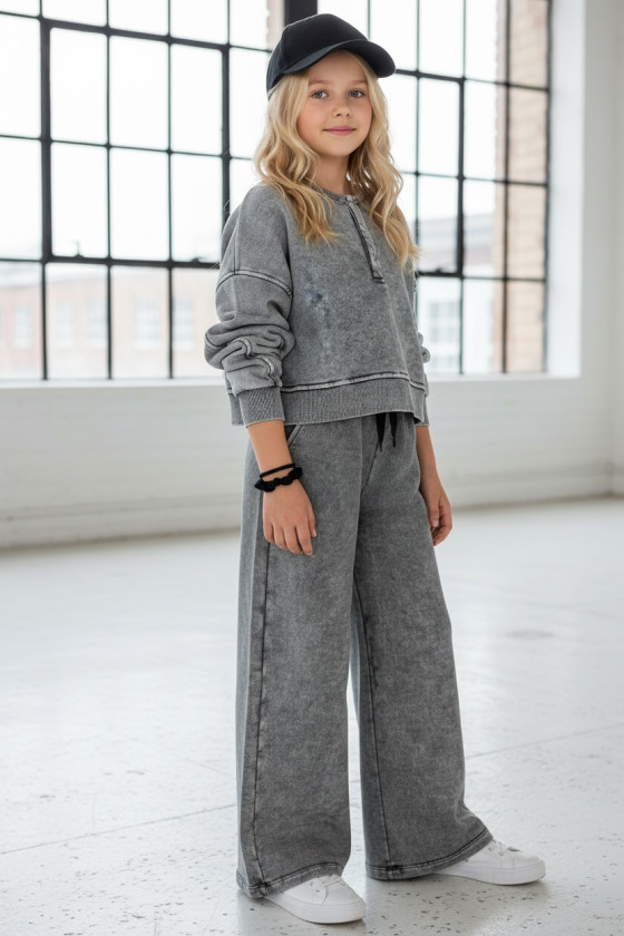 dres sportowy dla dziewczynki dres casualowy komplet spodnie szerokie nogawki komplet bawełniany nastolatki sówka sklep moda tee