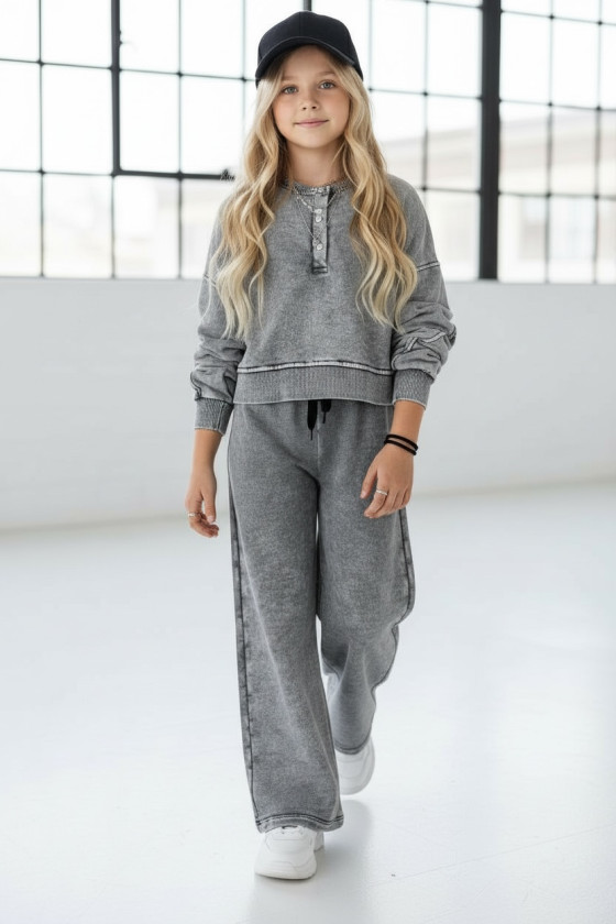 dres sportowy dla dziewczynki dres casualowy komplet spodnie szerokie nogawki komplet bawełniany nastolatki sówka sklep moda tee