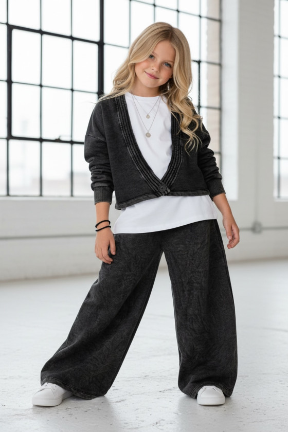 dres bawełna spodnie szerokie nogawki t-shirt oversize bawełna jakość premium dres dla dziewczynki dres do szkoły komplet dla dz