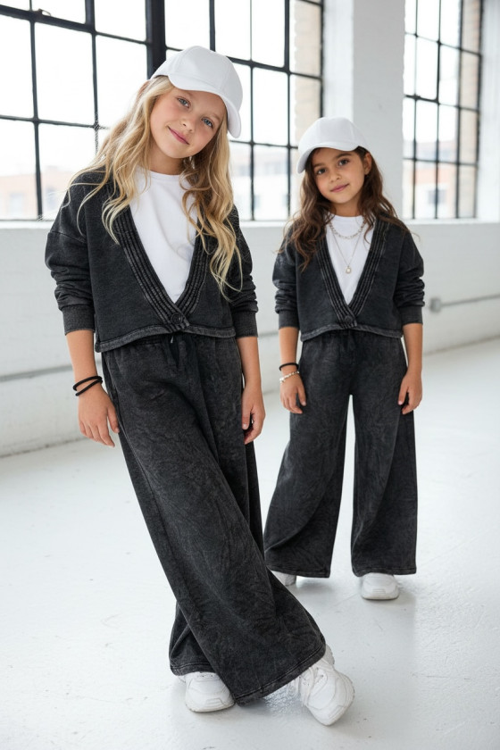 dres bawełna spodnie szerokie nogawki t-shirt oversize bawełna jakość premium dres dla dziewczynki dres do szkoły komplet dla dz