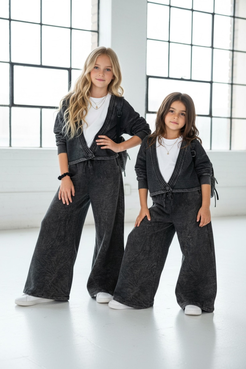 dres bawełna spodnie szerokie nogawki t-shirt oversize bawełna jakość premium dres dla dziewczynki dres do szkoły komplet dla dz