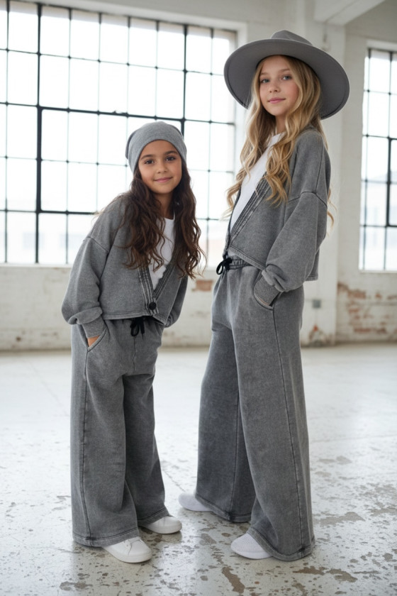 dres bawełna spodnie szerokie nogawki t-shirt oversize bawełna jakość premium dres dla dziewczynki dres do szkoły komplet dla dz