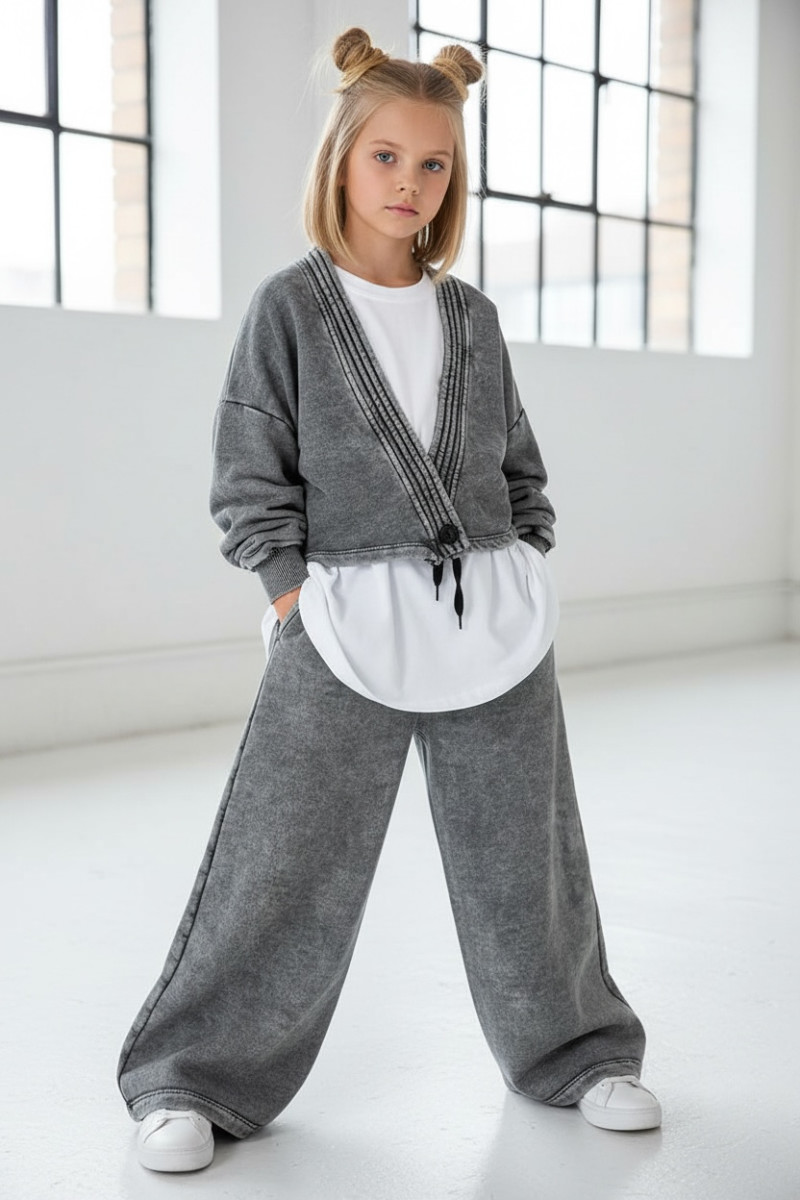 dres bawełna spodnie szerokie nogawki t-shirt oversize bawełna jakość premium dres dla dziewczynki dres do szkoły komplet dla dz