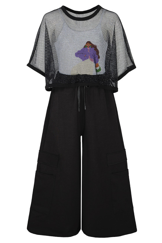 Komplet 3częściowy dziewczęcy Projektantka top+bluzka siatka+spodnie