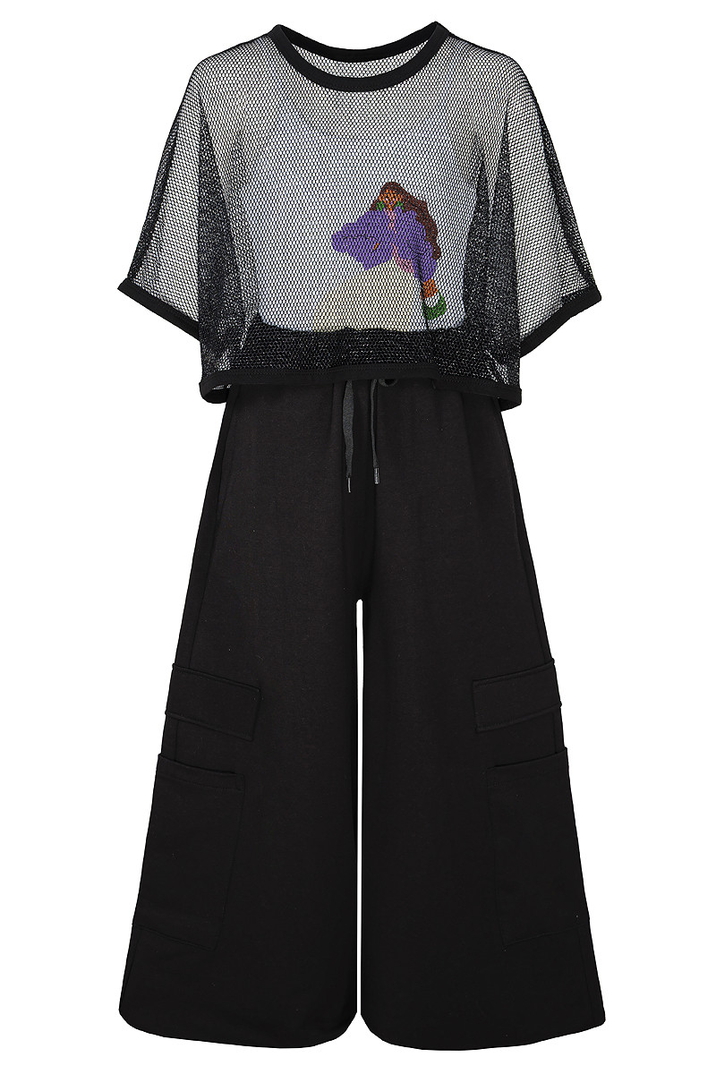 Komplet 3częściowy dziewczęcy Projektantka top+bluzka siatka+spodnie