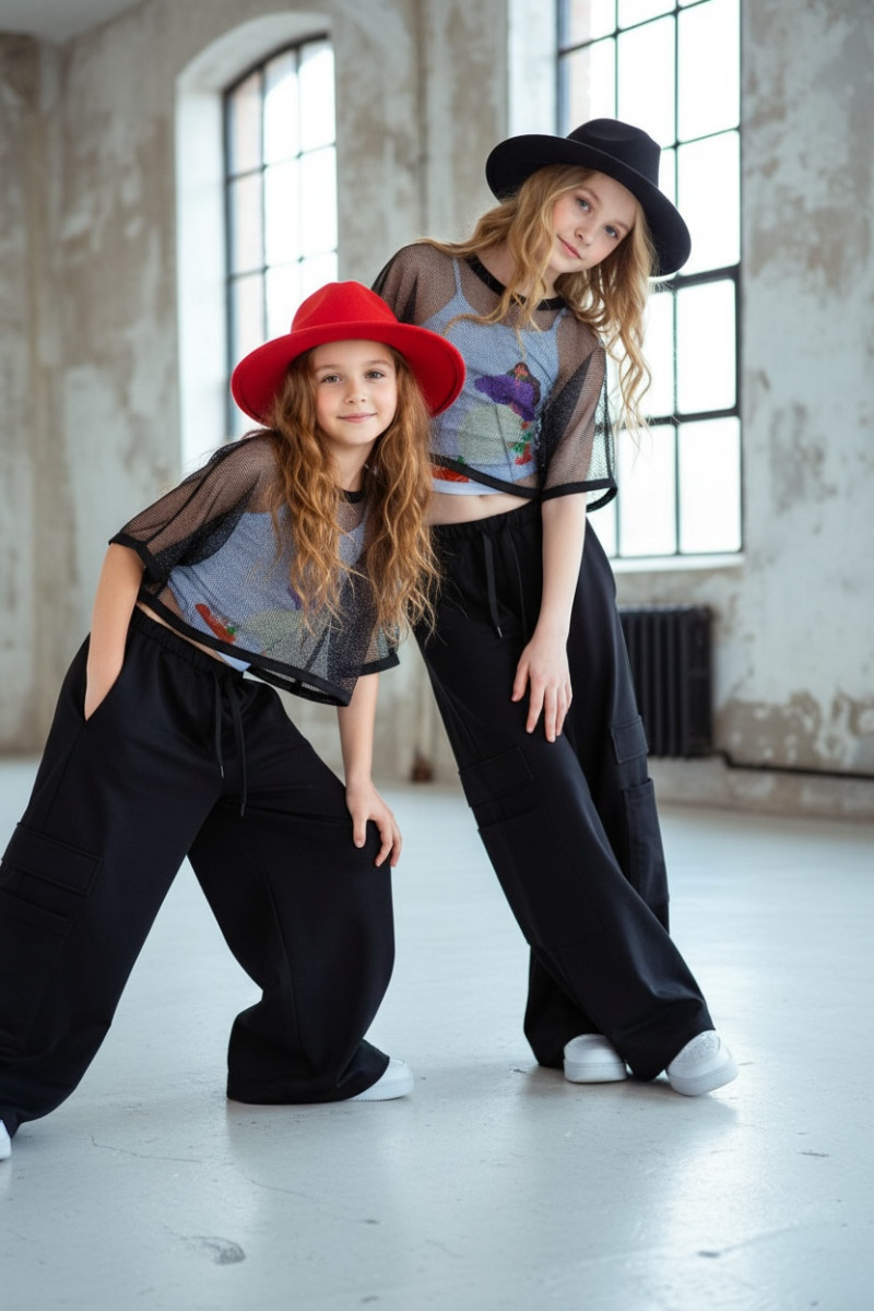 Komplet 3częściowy dziewczęcy Projektantka top+bluzka siatka+spodnie