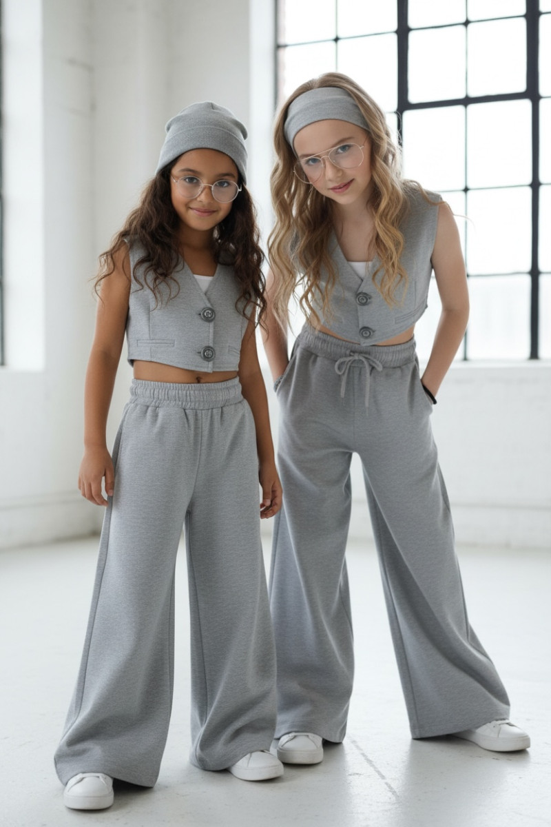 Komplet 3-częściowy Olena kamizeka, biały pasek top, spodnie