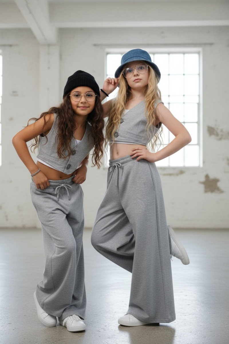 Komplet 3-częściowy Olena kamizeka, biały pasek top, spodnie