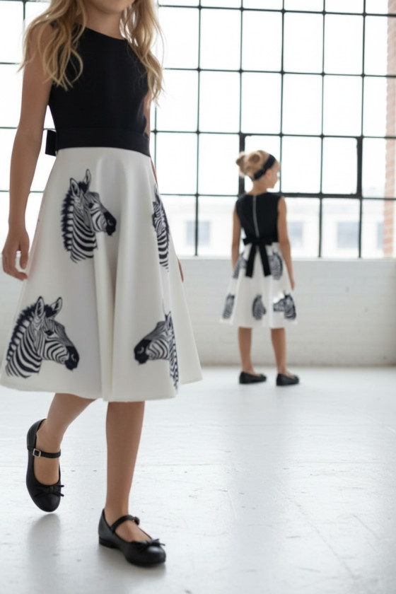 Sukienka dla dziewczynki Zebra biało-czarna