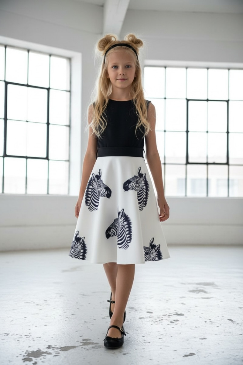 Sukienka dla dziewczynki Zebra biało-czarna