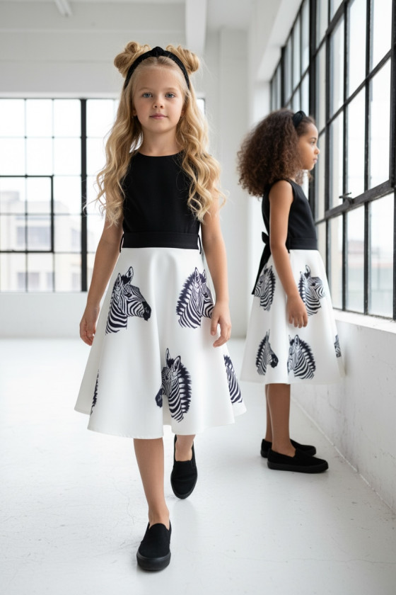 Sukienka dla dziewczynki Zebra biało-czarna