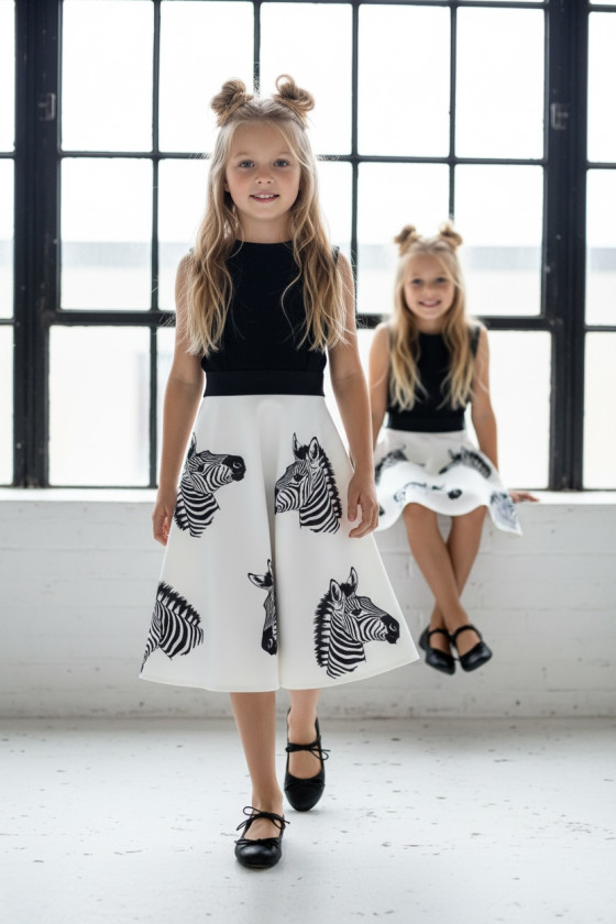 Sukienka dla dziewczynki Zebra biało-czarna