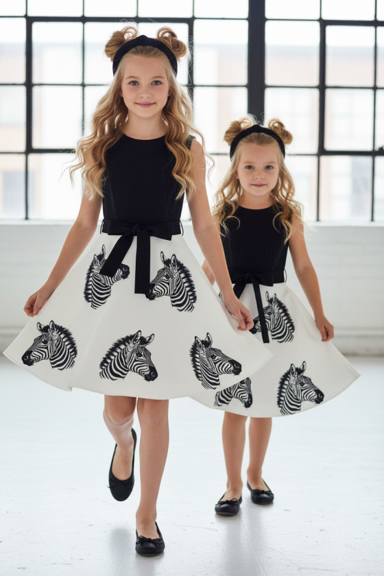 Sukienka dla dziewczynki Zebra biało-czarna