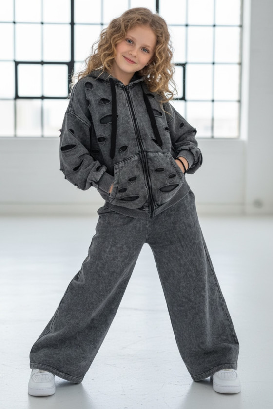 Komplet dla dziewczynki Nelii bluza rozpinana i spodnie Ciemny Szary