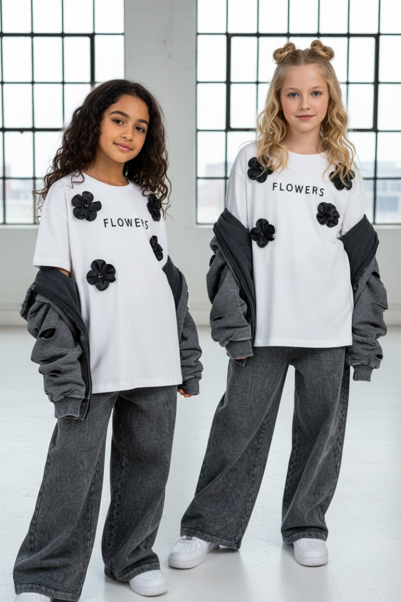 Komplet dla dziewczynki Nelii bluza rozpinana i spodnie Ciemny Szary