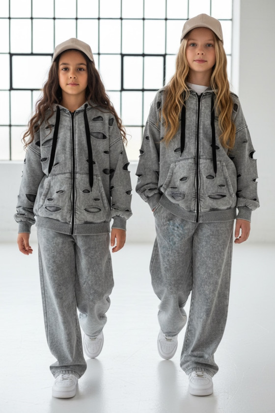 Komplet dla dziewczynki Nelii bluza rozpinana i spodnie jasny szary