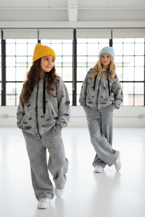 Komplet dla dziewczynki Nelii bluza rozpinana i spodnie jasny szary