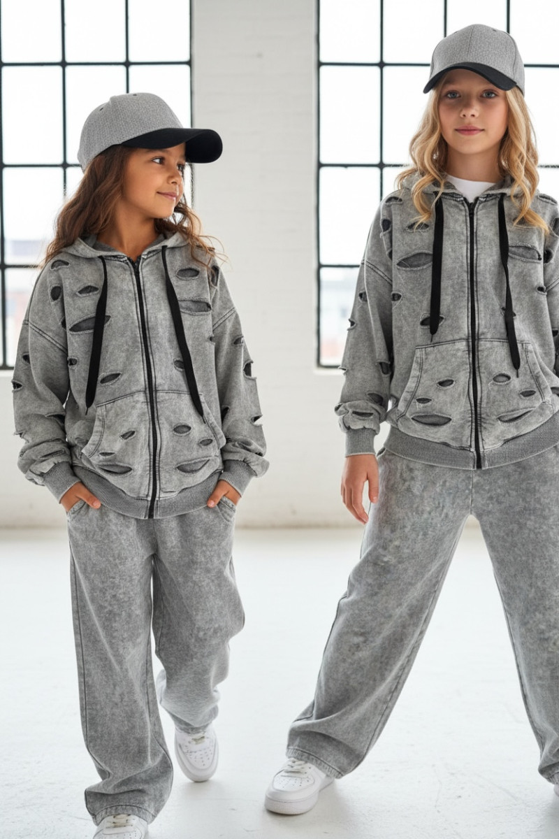 Komplet dla dziewczynki Nelii bluza rozpinana i spodnie jasny szary