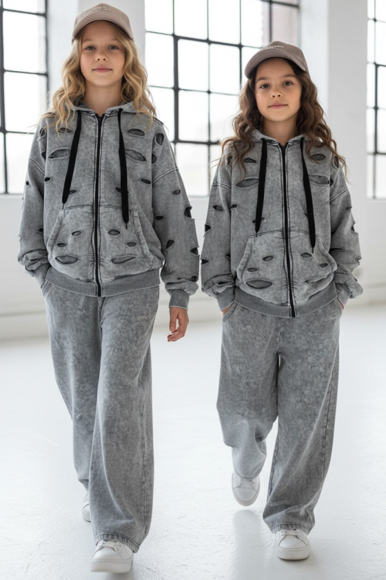 Komplet dla dziewczynki Nelii bluza rozpinana i spodnie jasny szary