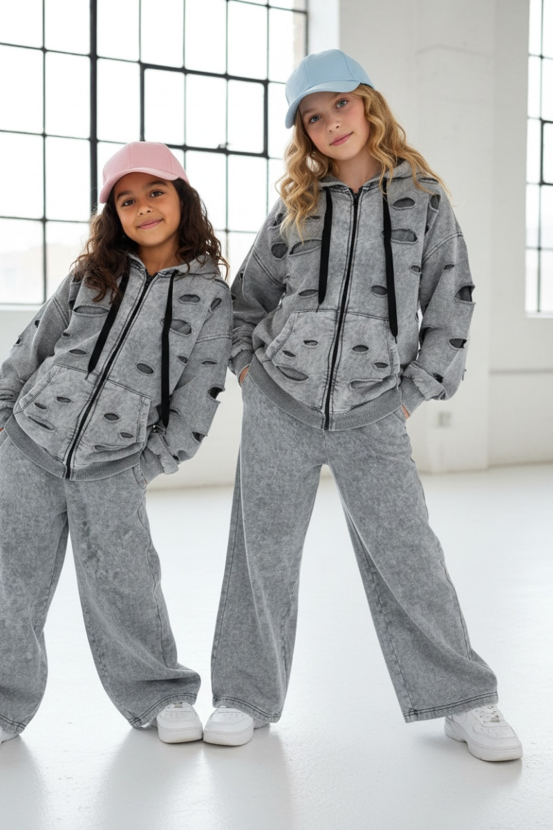 Komplet dla dziewczynki Nelii bluza rozpinana i spodnie jasny szary