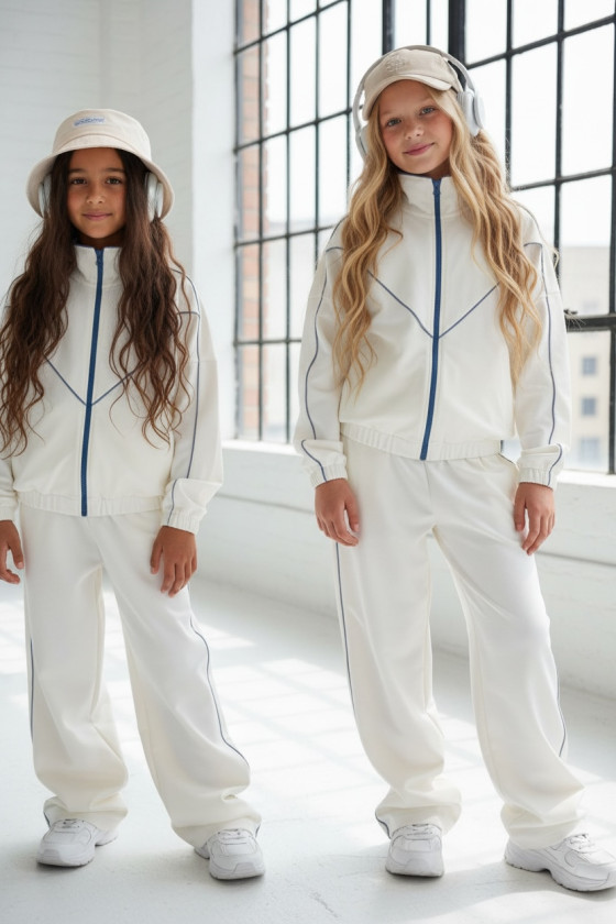 Komplet dla dziewczynki bluza rozpinana i spodnie Relax Airport Ecru