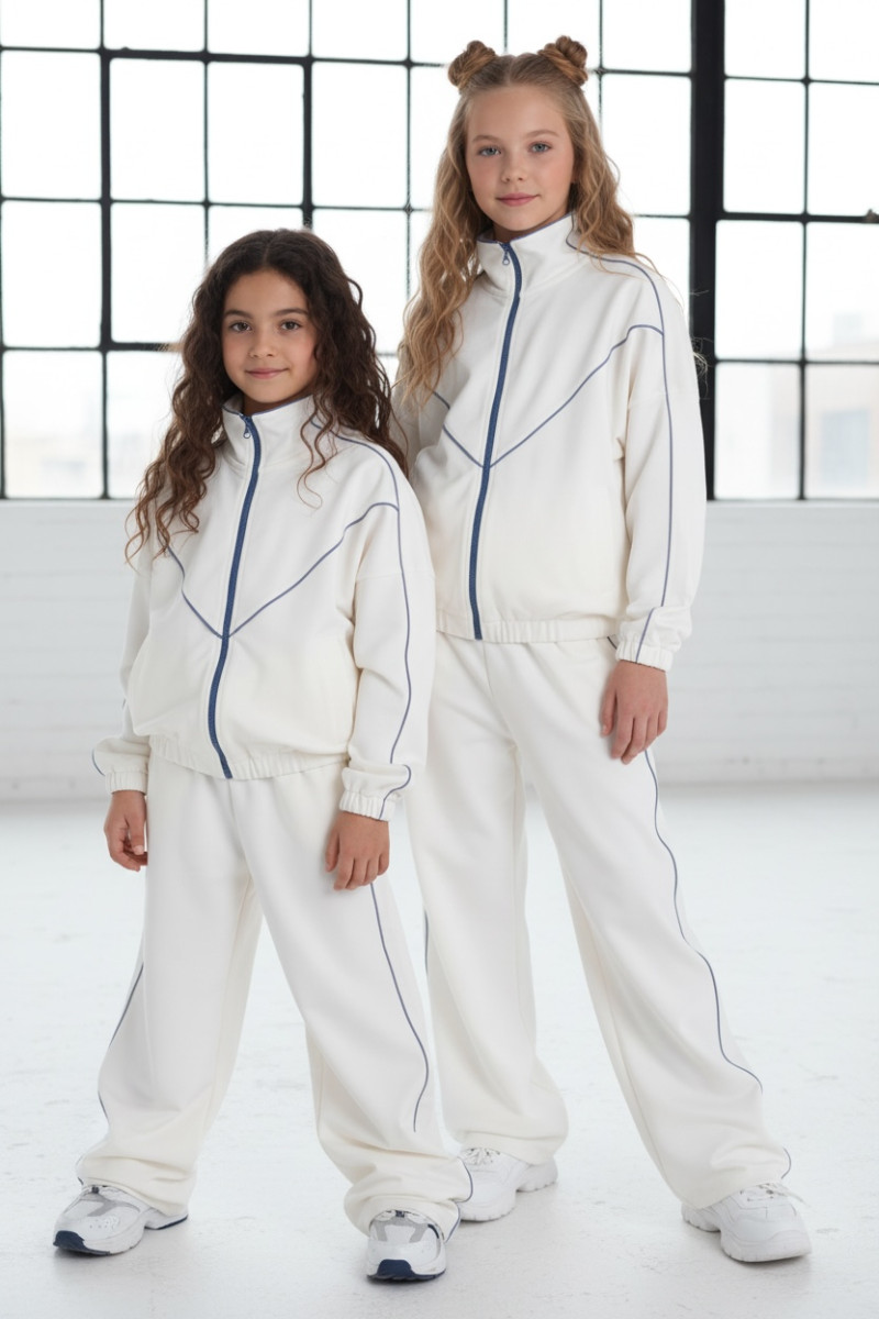 Komplet dla dziewczynki bluza rozpinana i spodnie Relax Airport Ecru