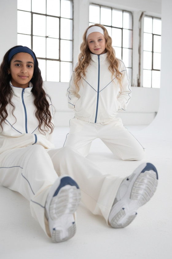 Komplet dla dziewczynki bluza rozpinana i spodnie Relax Airport Ecru