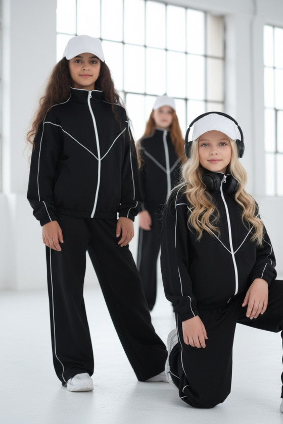 Komplet dla dziewczynki bluza rozpinana i spodnie Relax Airport Czarny