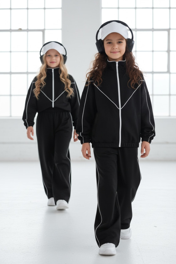 Komplet dla dziewczynki bluza rozpinana i spodnie Relax Airport Czarny