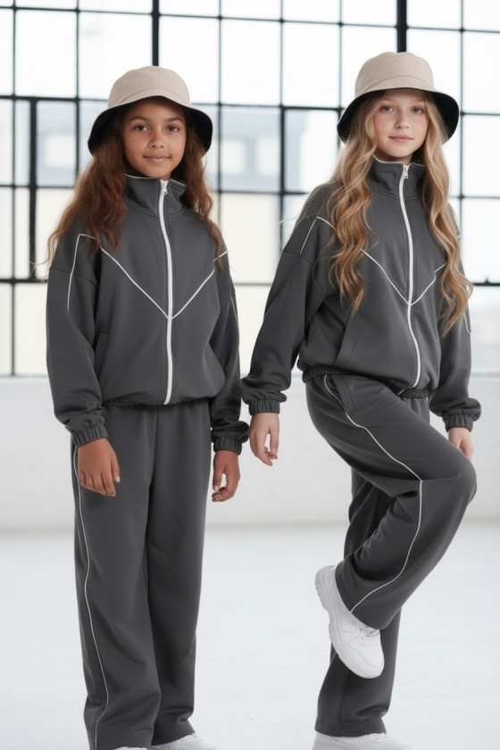 Komplet dla dziewczynki bluza rozpinana i spodnie Relax Airport Szary