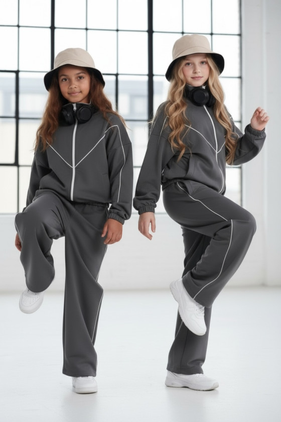 Komplet dla dziewczynki bluza rozpinana i spodnie Relax Airport Szary