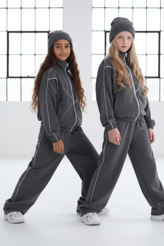 Komplet dla dziewczynki bluza rozpinana i spodnie Relax Airport Szary