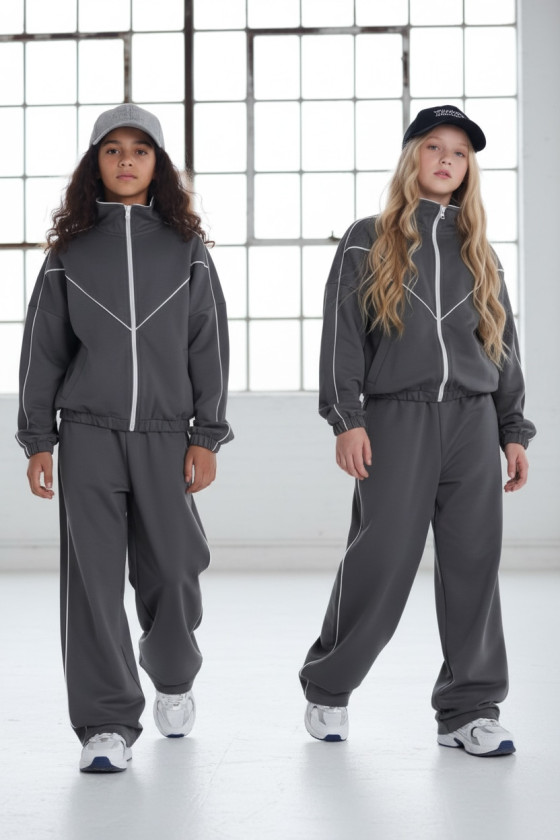 Komplet dla dziewczynki bluza rozpinana i spodnie Relax Airport Szary